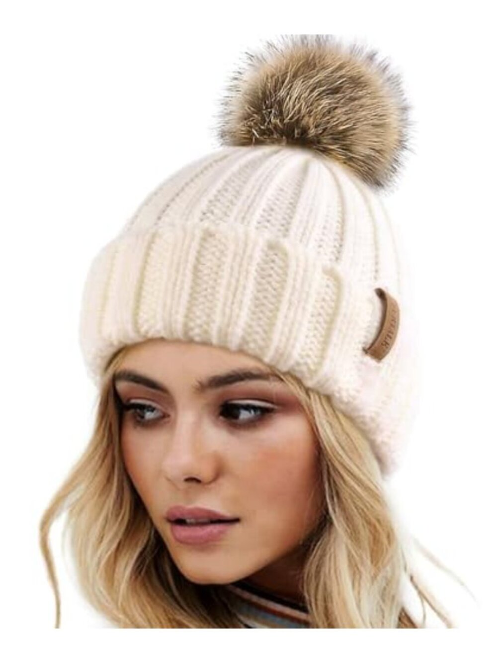 FURTALK Womens Winter Knitted Beanie Hat with Faux Fur Pom